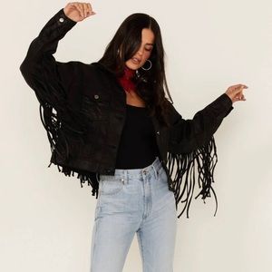 NWOT Wrangler X Fender Black Denim Fringe Jacket